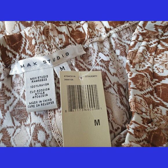 MAX STUDIO NEW Bohemian Medallion Drawstring Flowing Wide Leg Pant M - Picture 5 of 12